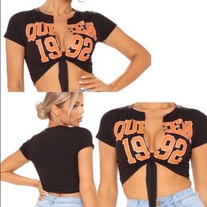 Queen 1992 Black Orange Crop Top Small stretchy